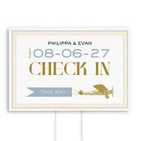 vintage travel check in directional wedding sign