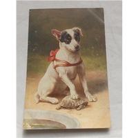 Vintage Unused Carl Reichert Dog and Tortoise German Postcard