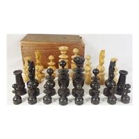 Vintage wood turned boxwood chess set