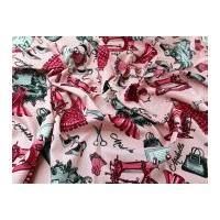 Vintage Style Dressmaking Print Cotton Canvas Dress Fabric Pink