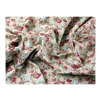 Vintage Style Floral Print Linen Look Cotton Dress Fabric Peach