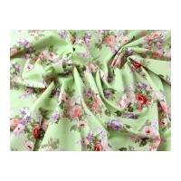 Vintage Style Pastel Floral Print Cotton Poplin Dress Fabric Green