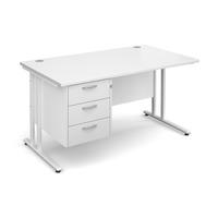 Vistro Rectangular Single Pedestal Desk - White Cantilever Leg White 1400mm 3 Drawers