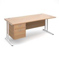 Vistro Rectangular Single Pedestal Desk - White Cantilever Leg Beech 1800mm 2 Drawers