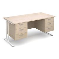 Vistro Rectangular Double Pedestal Desk - White Cantilever Leg Maple 1600mm 2 x 3 Drawer Units