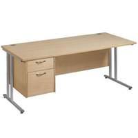 Vistro Rectangular Single Pedestal Desk - Silver Cantilever Leg 1400mm Oak 3 Drawers