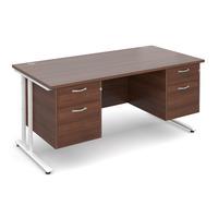 Vistro Rectangular Double Pedestal Desk - White Cantilever Leg Walnut 1600mm 2 x 2 Drawer Units