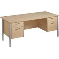 Vistro Rectangular Double Pedestal Desk - Silver H Leg 1800mm Maple 2 and 3 Drawer Units