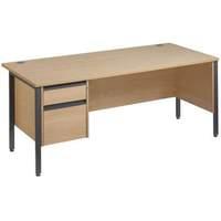 Vistro Rectangular Single Pedestal Desk - Graphite H Leg W 1600mm x D 800mm x H 725mm 3 Drawers Oak