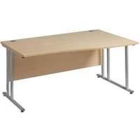 Vistro Wave Desk - Silver Cantilever Leg W 1200mm x D 990mm x H 725mm Left Handed Maple