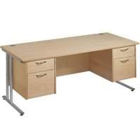 Vistro Rectangular Double Pedestal Desk - Silver Cantilever Leg 1600mm Beech 2 x 3 Drawer Units