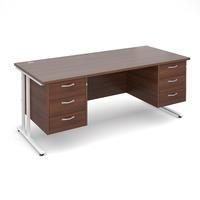 Vistro Rectangular Double Pedestal Desk - White Cantilever Leg Walnut 1800mm 2 x 3 Drawer Units