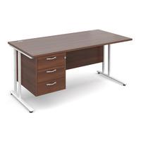 Vistro Rectangular Single Pedestal Desk - White Cantilever Leg Walnut 1600mm 3 Drawers