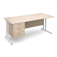 Vistro Rectangular Single Pedestal Desk - White Cantilever Leg Maple 1800mm 3 Drawers