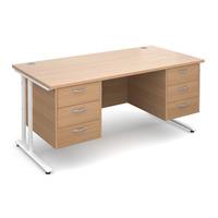 Vistro Rectangular Double Pedestal Desk - White Cantilever Leg Beech 1600mm 2 x 3 Drawer Units