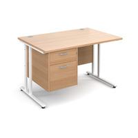 Vistro Rectangular Single Pedestal Desk - White Cantilever Leg Beech 1200mm 2 Drawers