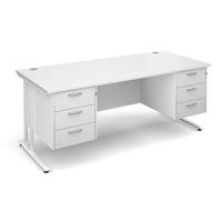 Vistro Rectangular Double Pedestal Desk - White Cantilever Leg White 1800mm 2 x 3 Drawer Units