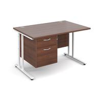 Vistro Rectangular Single Pedestal Desk - White Cantilever Leg Walnut 1200mm 2 Drawers