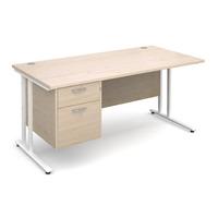 Vistro Rectangular Single Pedestal Desk - White Cantilever Leg Maple 1600mm 2 Drawers