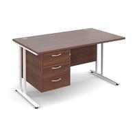 Vistro Rectangular Single Pedestal Desk - White Cantilever Leg Walnut 1400mm 3 Drawers