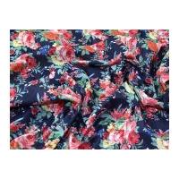 Vintage Style Floral Print Fine Cotton Voile Dress Fabric Navy Blue & Pink