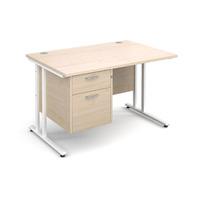 Vistro Rectangular Single Pedestal Desk - White Cantilever Leg Maple 1200mm 2 Drawers