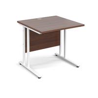 vistro rectangular desk white cantilever leg walnut 800mm