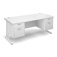 Vistro Rectangular Double Pedestal Desk - White Cantilever Leg White 1800mm 2 x 2 Drawer Units