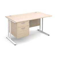 Vistro Rectangular Single Pedestal Desk - White Cantilever Leg Maple 1400mm 2 Drawers