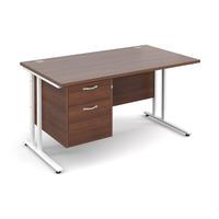 Vistro Rectangular Single Pedestal Desk - White Cantilever Leg Walnut 1400mm 2 Drawers