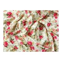 Vintage Style Pastel Floral Print Cotton Poplin Dress Fabric Ivory