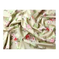 Vintage Style Pastel Floral Print Cotton Poplin Dress Fabric Cream