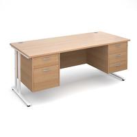 Vistro Rectangular Double Pedestal Desk - White Cantilever Leg Beech 1800mm 2 and 3 Drawer Units