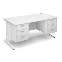 Vistro Rectangular Double Pedestal Desk - White Cantilever Leg White 1600mm 2 x 3 Drawer Units