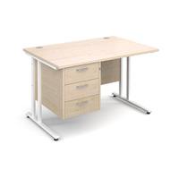 Vistro Rectangular Single Pedestal Desk - White Cantilever Leg Maple 1200mm 3 Drawers