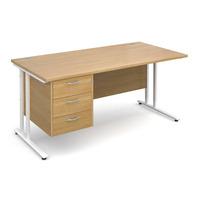 Vistro Rectangular Single Pedestal Desk - White Cantilever Leg Oak 1600mm 3 Drawers