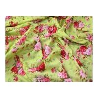 Vintage Style Floral Print Fine Cotton Voile Dress Fabric Lime Green
