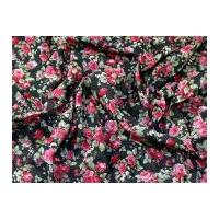 vintage style floral rose print fine cotton voile dress fabric black