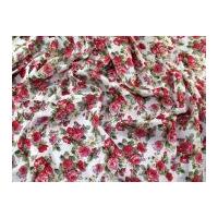 vintage style floral rose print fine cotton voile dress fabric ivory