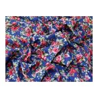 Vintage Style Floral Rose Print Fine Cotton Voile Dress Fabric Navy Blue