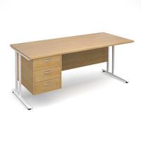 Vistro Rectangular Single Pedestal Desk - White Cantilever Leg Oak 1800mm 3 Drawers