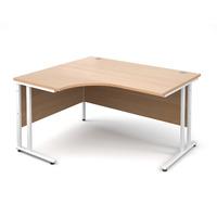 Vistro Ergonomic Desk - White Cantilever Leg Beech Left Handed 1400mm