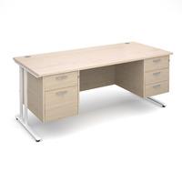 Vistro Rectangular Double Pedestal Desk - White Cantilever Leg Maple 1800mm 2 and 3 Drawer Units