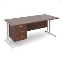 Vistro Rectangular Single Pedestal Desk - White Cantilever Leg Walnut 1800mm 3 Drawers