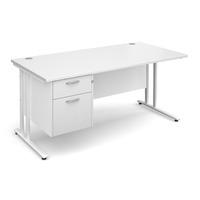 Vistro Rectangular Single Pedestal Desk - White Cantilever Leg White 1600mm 2 Drawers