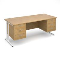 Vistro Rectangular Double Pedestal Desk - White Cantilever Leg Oak 1800mm 2 x 3 Drawer Units