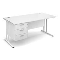 Vistro Rectangular Single Pedestal Desk - White Cantilever Leg White 1600mm 3 Drawers