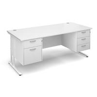 Vistro Rectangular Double Pedestal Desk - White Cantilever Leg White 1800mm 2 and 3 Drawer Units