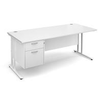 Vistro Rectangular Single Pedestal Desk - White Cantilever Leg White 1800mm 2 Drawers