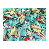 Vintage Style Floral Print Fine Cotton Voile Dress Fabric Aqua